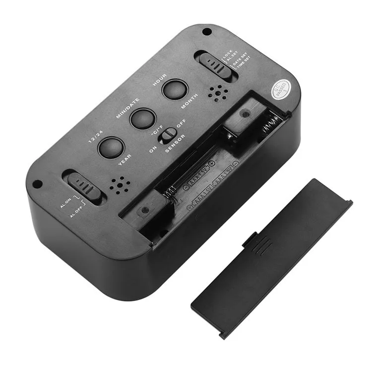 Battery Digital Alarm Clock Large LCD Display Light Sensor Night Light Snooze Table Clock