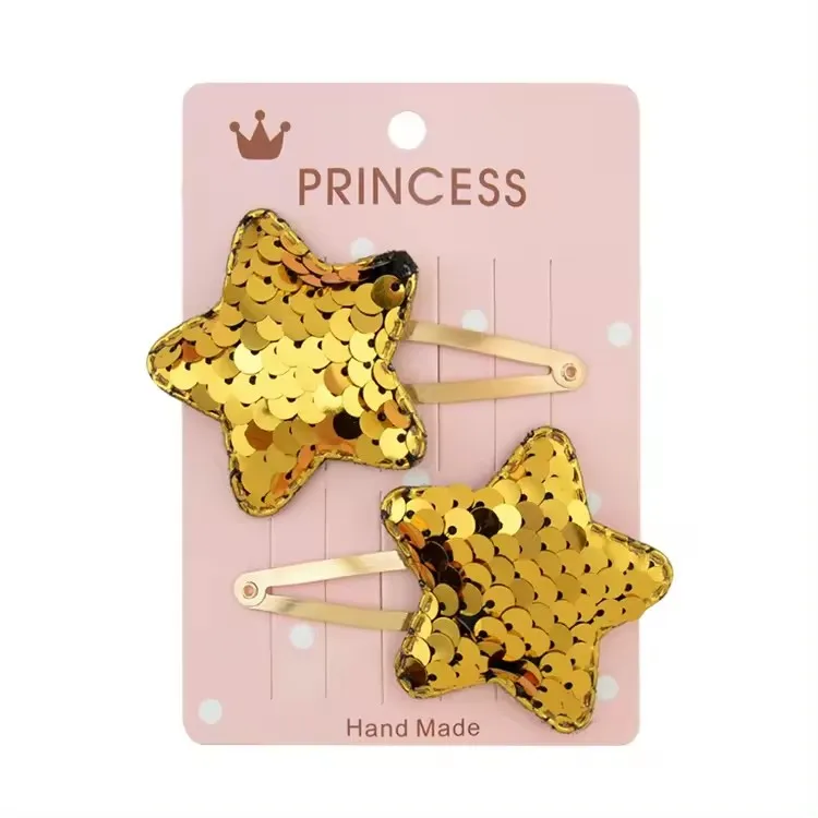 Wholesale Gold Colorful Star Heart Crown Bobby Pins Cute Sequin Hair Clips Accessories For Kids Girls