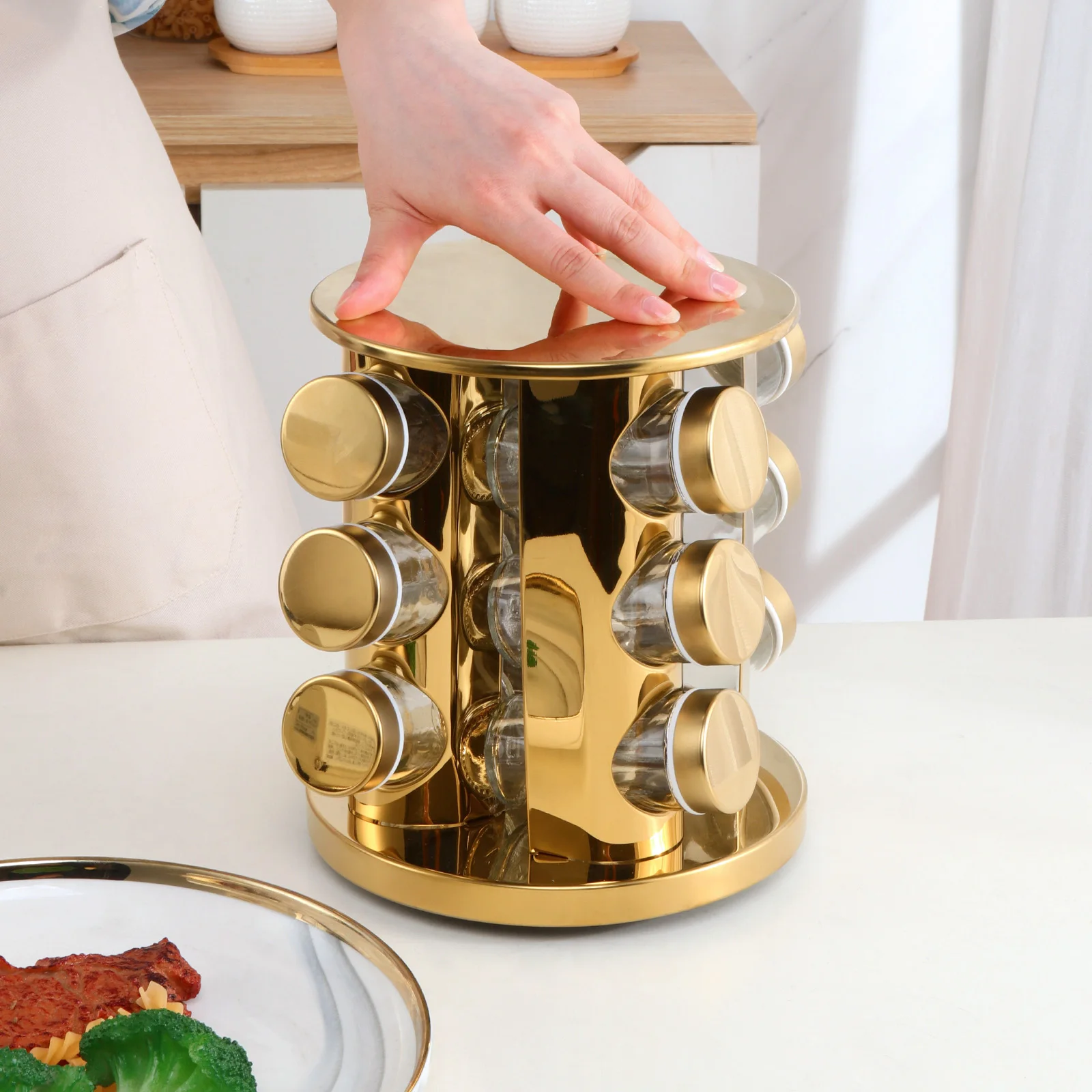 Buyerstar Rotating Seasoning Organizer 12 Jar Rotating Spice Rack Stainless Steel Standing Spice Tower