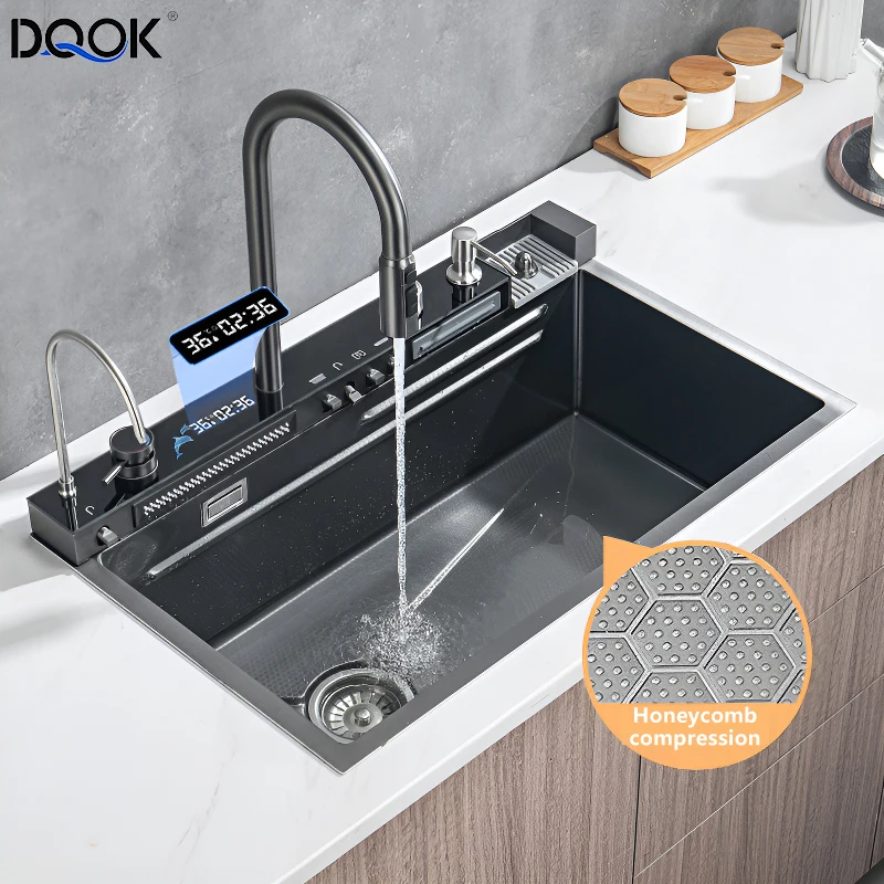 DQOK New model 304 Stainless Steel Kitchen Sink Multifunctional Brass Stainless Steel Waterfall Kitchen sink Faucet
