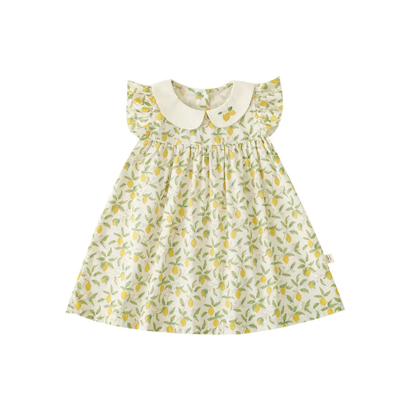 wholesale high quality casual summer children clothes print embroidered lapel kids girls dresses