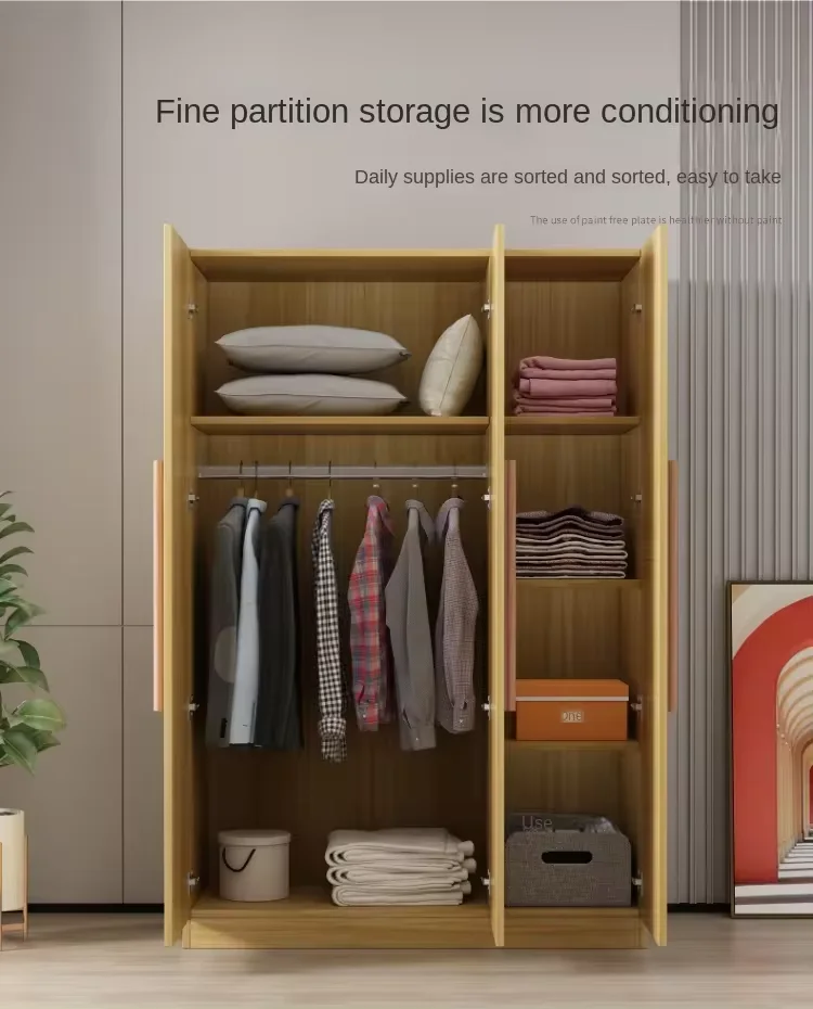 White Simple Modern Wardrobe Wooden Family Bedroom Small Three-Door Wardrobe