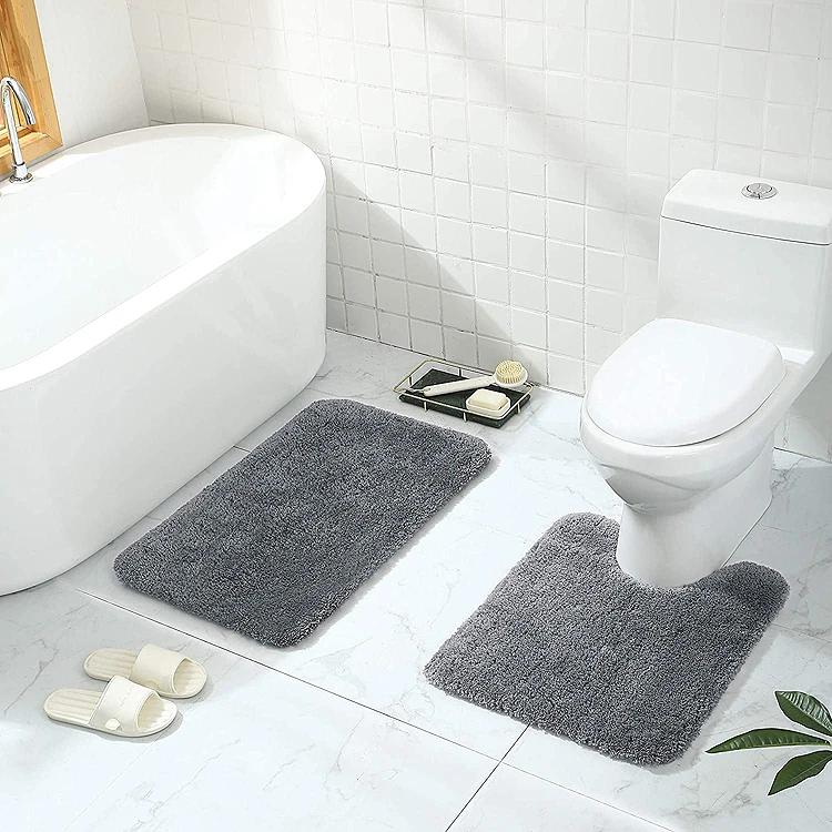 Custom Bathroom Mat Adult Polyester Reversible Cotton Oval Solid Color Bath Mat - Set Washable Mats 4 Piece Set Washable Rug