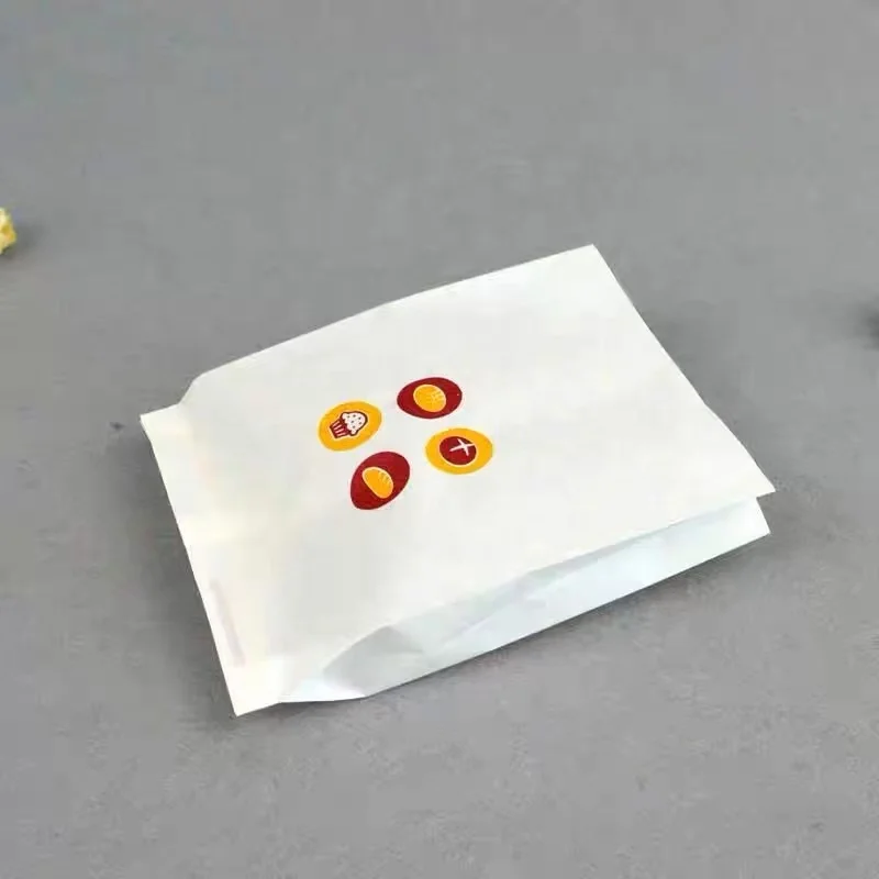 Wholesale custom logo printed grease proof white food burger snack paper packaging bag disposable wax donut paper bag