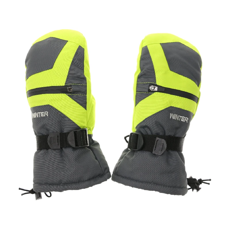 Thick leather ski gloves winter ski sports mittens down warm long cuff baby kids ski mittens