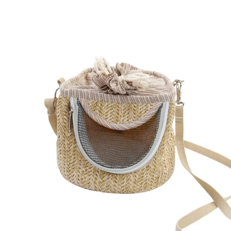 
Light Coffee Color Straw Mesh Breathable Portable Outgoing Bag for Hamster Hedgehog 