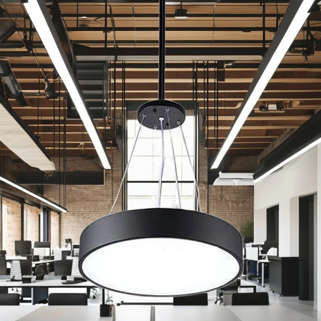 Wholesale Round LED Pendant Light Black Iron Acrylic Ceiling Hanging Lamp Supermarket Gym School Library Workshop Office Light