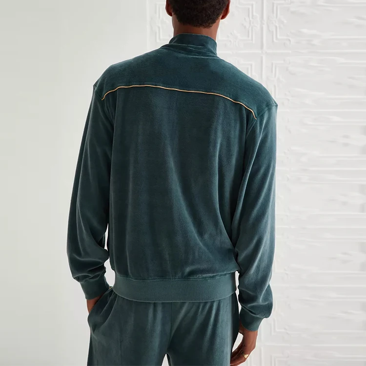 Green Zip-Through Velour Track Outerwear Cotton Bulk Factory Custom Outdoor Casual Sports Jacket
