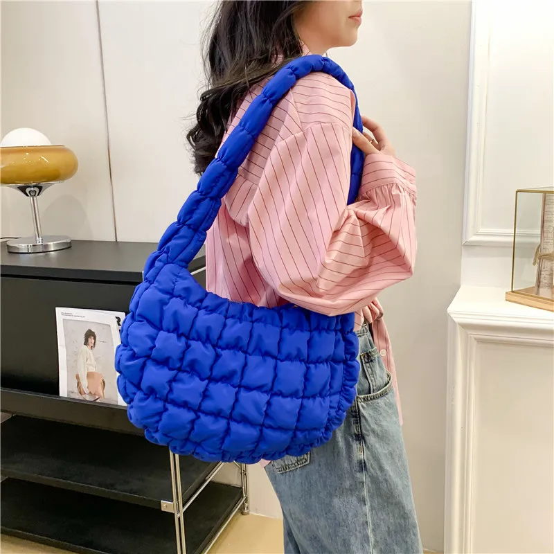 Multi-color Plain Quilted Wrinkle Puffy Underarm Bag Wholesale Zipper Closure Bubble Handbag Women Padded Purse Shoulder Bag