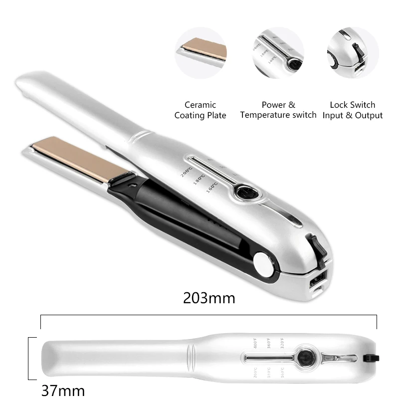 Wireless Mini Hair Straightener Ceramic Titanium USB Hair Straightener