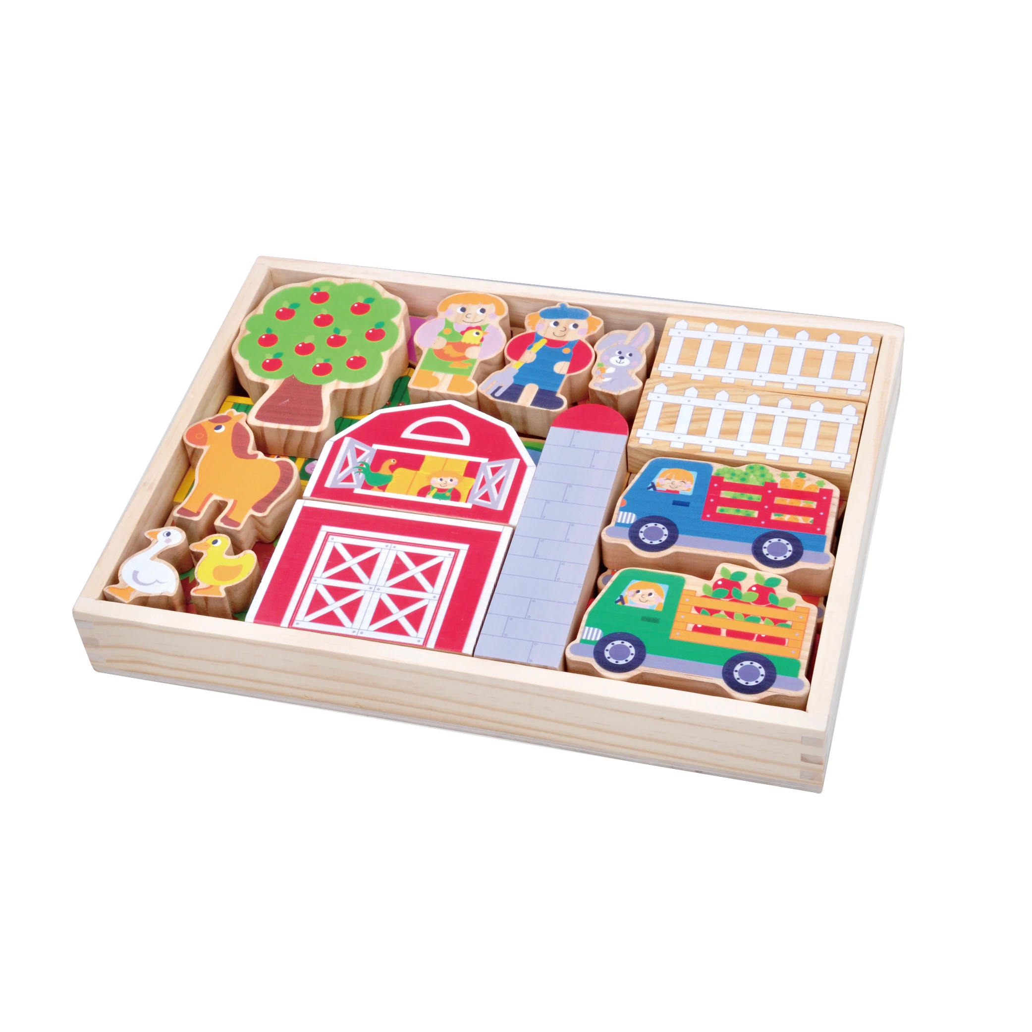 DIY Child Wooden Farm Construction Building Blocks Set Colorful Educational Toys For Kids Creative Learning
