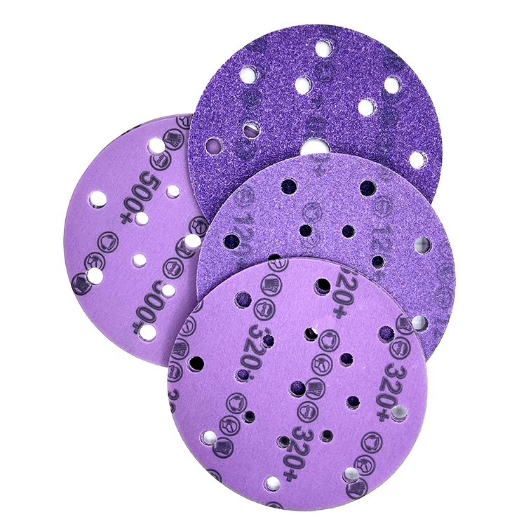 ceramic abrasive disc 6 inch 15 holes 150 mm hook and loop sand paper automotive sandpaper purple sanding disc