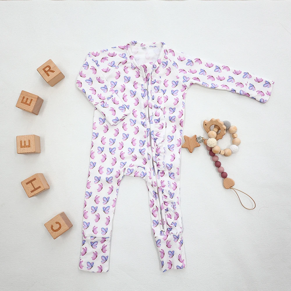 OEM printed fabric jumpsuit one piece long sleeve infant clothes printing baby rompers
