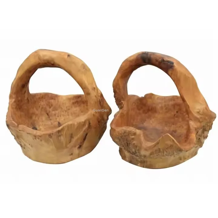 Guan Sen Eco Friendly BURL WOOD CARVED BASKET BOWL TREE STUMP ROOT LARGE BPA root carving natural wood