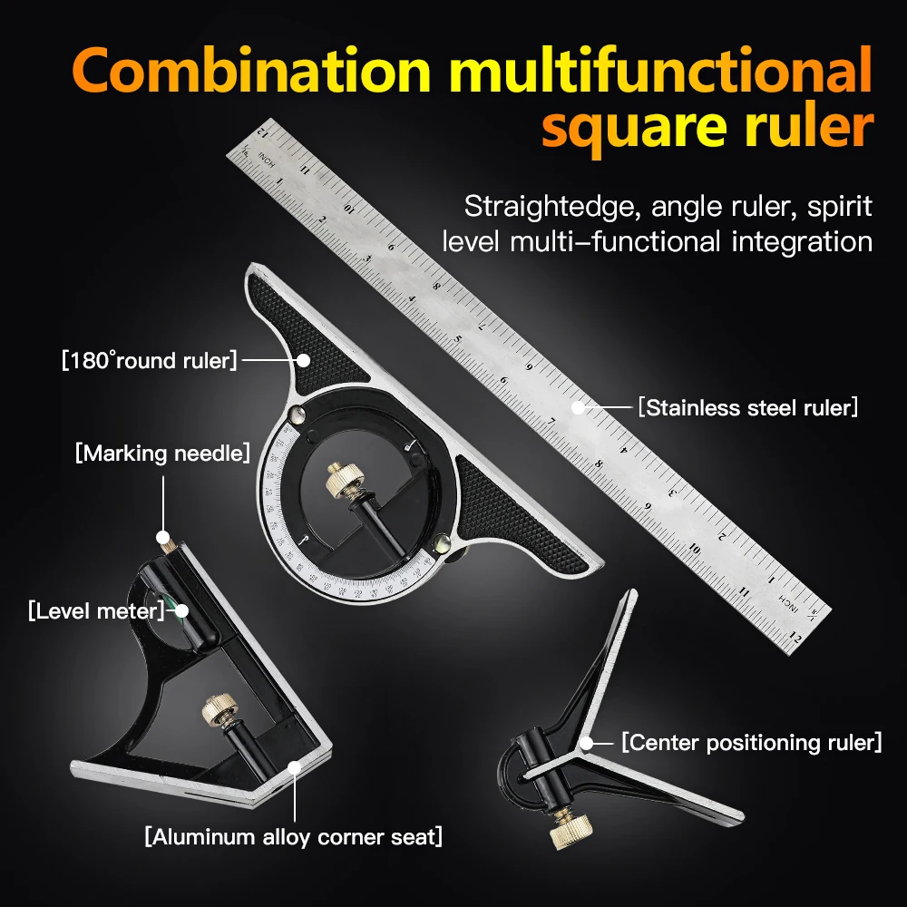 Agricultural Machinery & Equipment 3 In1 Adjustable Ruler Multi Combination 300mm Square Angle Finder Measuring Set Universal R
