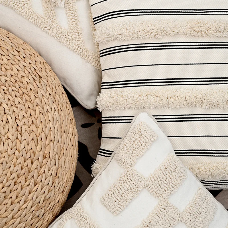 Queeneo Classic Vintage Bohemian Geometric Pillowcase Simple Square Tassel Tufting Embroidered Cushion