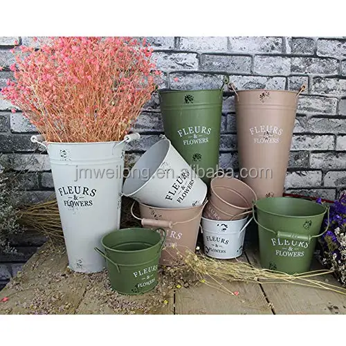 Galvanize Metal Flower Bucket Pot Metal Iron  Balcony Garden Florist Flower Pot Plant Planter  Flower Holders