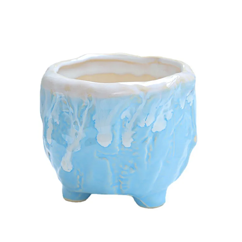 Blue And White Flower Porcelain Modern Design Planter Ceramic Plant Korean Succulent Pot