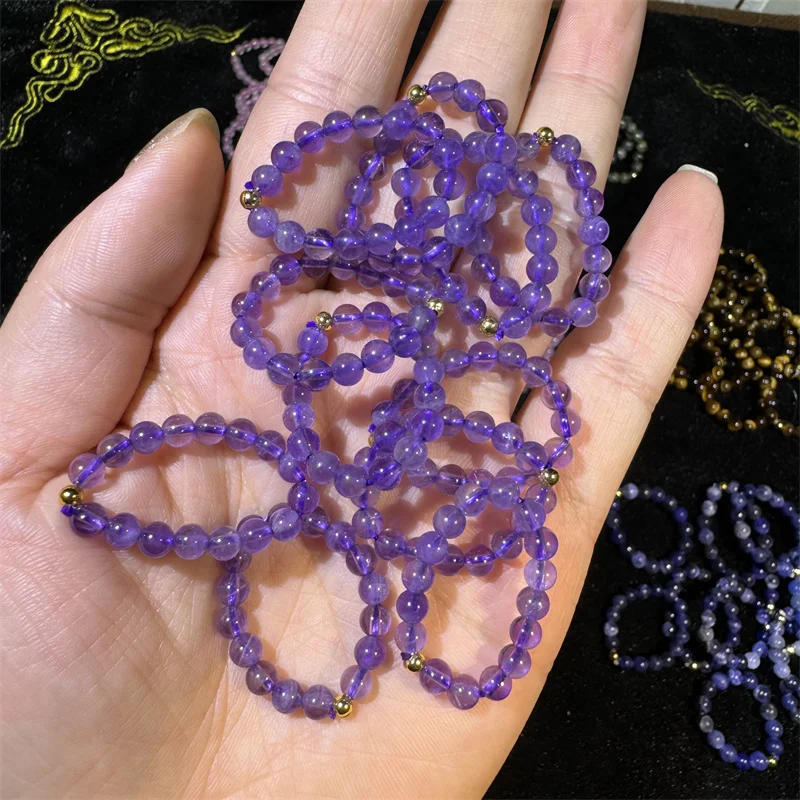 3mm beads Wholesale Price Amethyst Rings  Elasticity Finger Adjustable  Rings For Gift