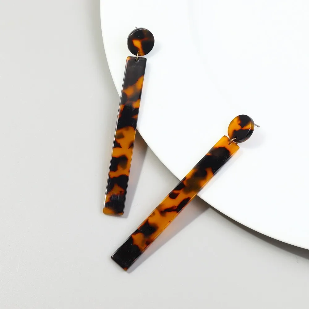 Vintage Temperament Gentle Women Jewelry Leopard Print Acetate Sheet Cut Simple Geometric Long Drop Earrings for Women