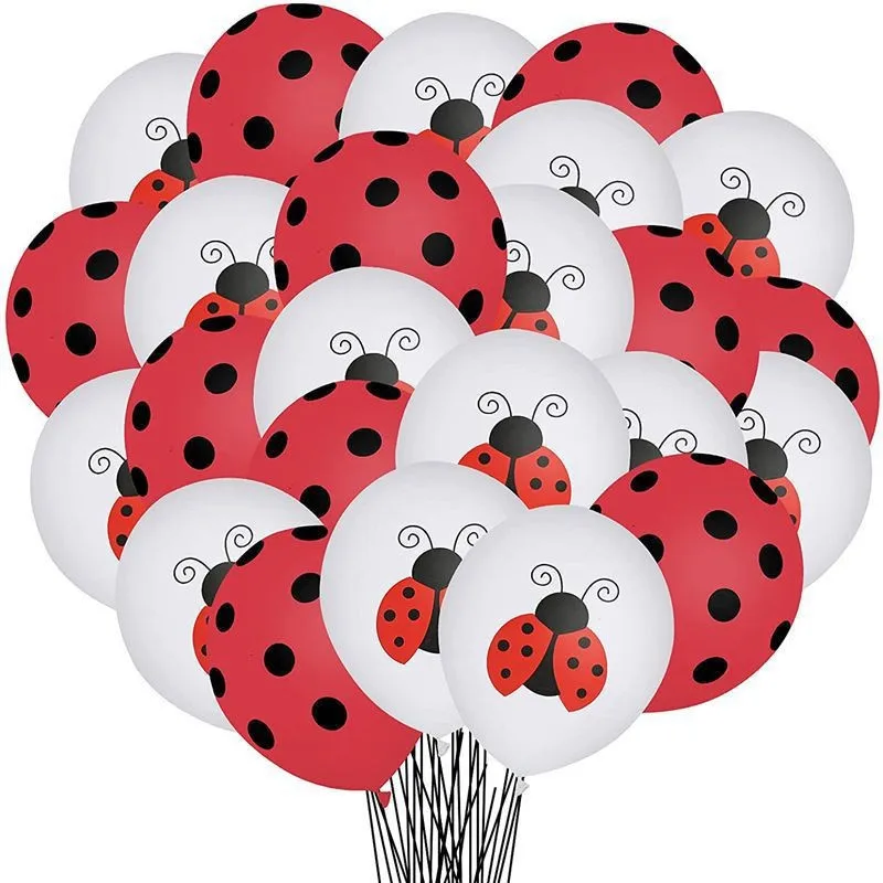 Wholesale Ladybug Theme Balloon 12 Inch Red Black Dot Children Cute Happy Birthday Party Decoration Latex Globos Sets