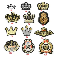 wholesale silver gold metallic thread embroidered crown patch for armband