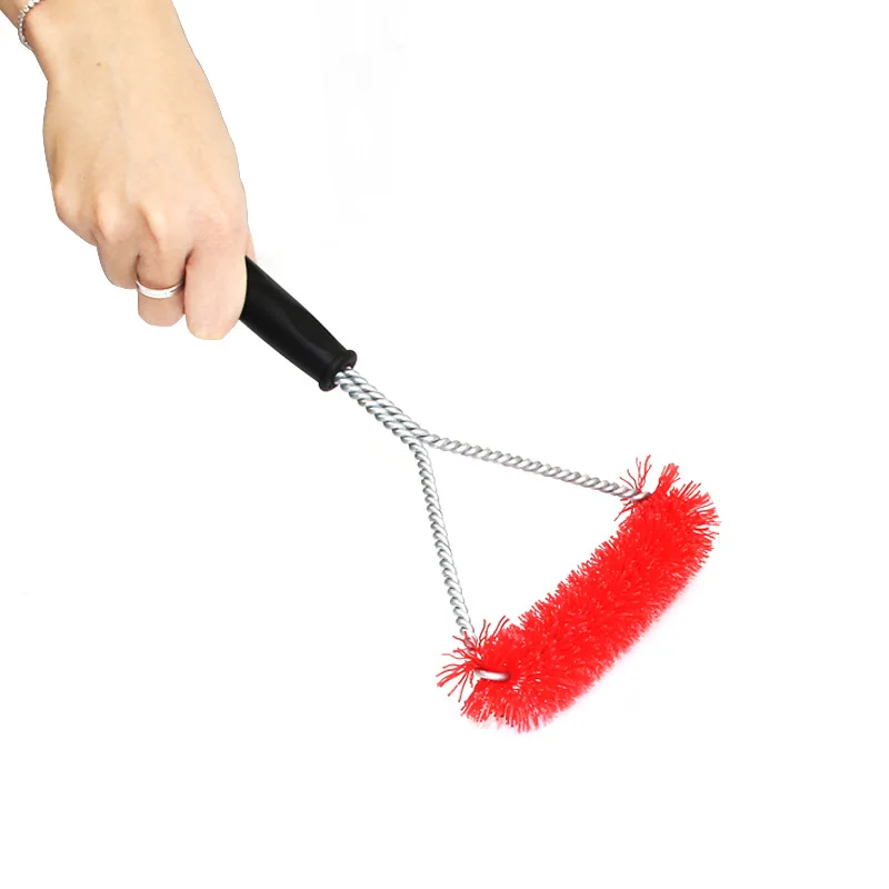 Household BBQ stainless steel barbecue brush three head steel wire grill rack cleaning brush