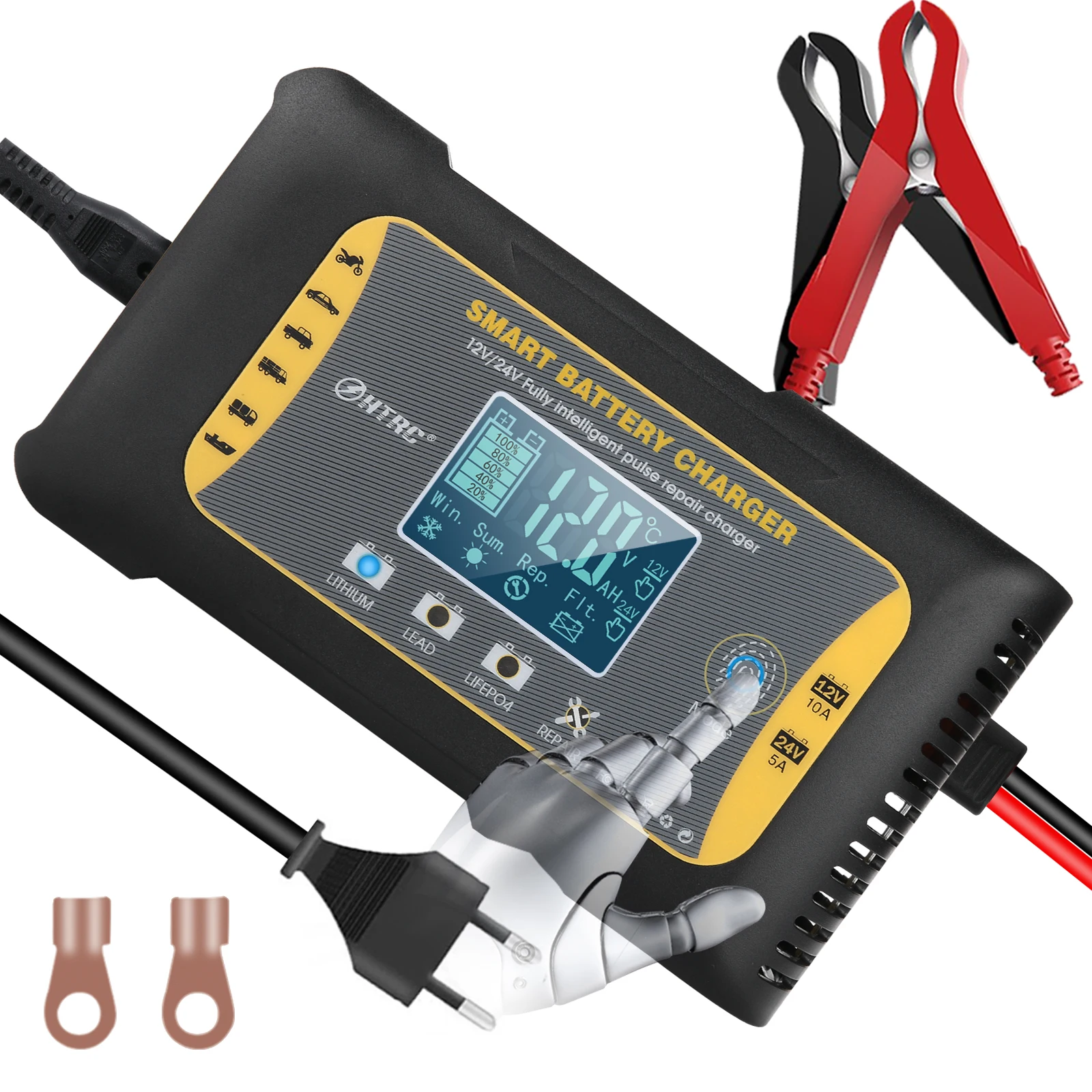 
2021 NEW 12V.24V 10A Full Automatic Car Battery Charger Fast Power Charging Pulse Repair Chargers for Wet Dry Lead Acid Battery 