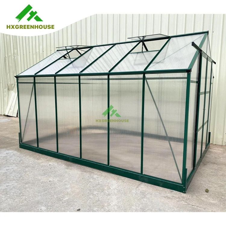 Prefab foldable mobile polycarbonate garden mini greenhouse HX65128G-1 Low Cost Aluminium Polycarbonate Garden Greenhouse Kit