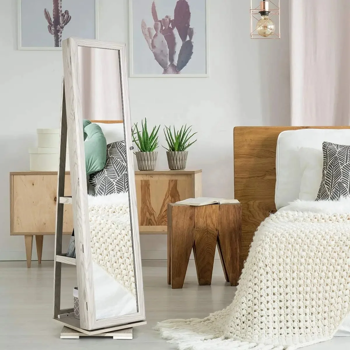 Jewelry cabinet PHOENIX HOME Online Shops white rotating wooden jewelry bedroom storage cabinet for home