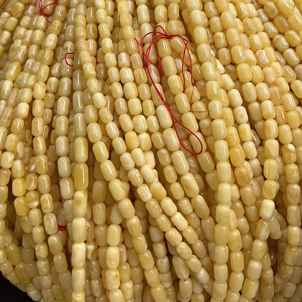 Natural Russian amber jewelry with high-quality white tiger skin and yellow pattern capsule shape 6-8mm Muslim prayer beads