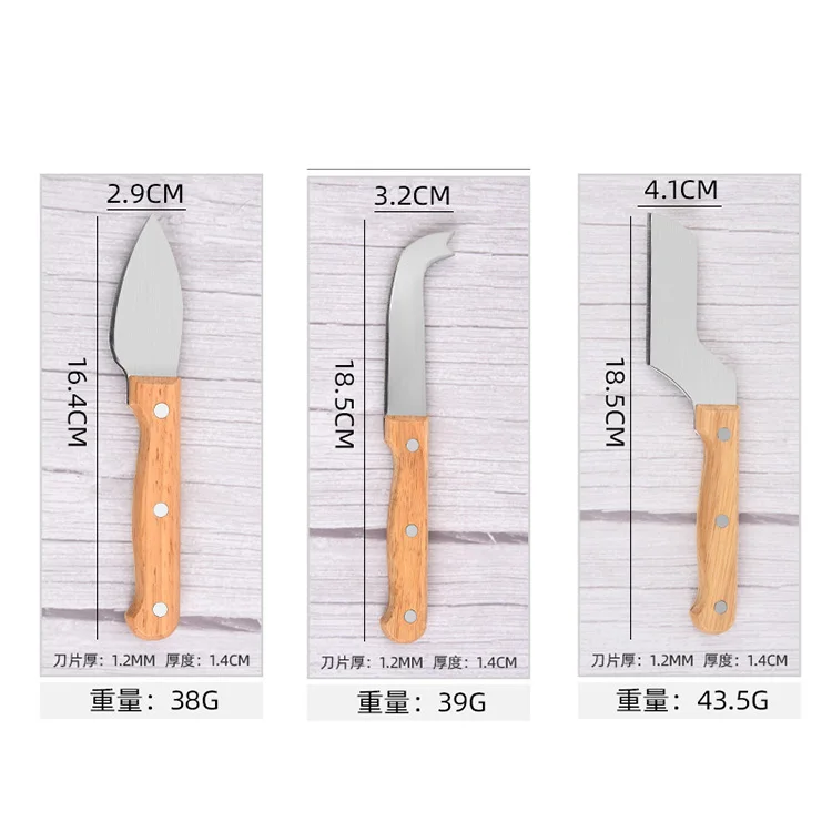 Yangjiang China Manufacturer Stainless Steel Cheese Knives Kit 4 Pieces Cheese Tools Wooden Cheese Board and Knife Set