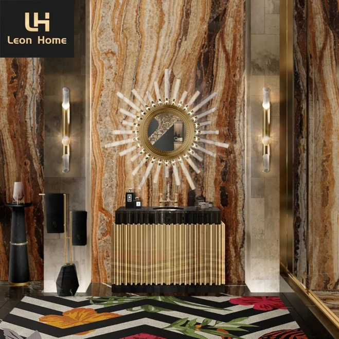 Customized bathroom cabinet with sink stainless steel black marble top small size washbasin