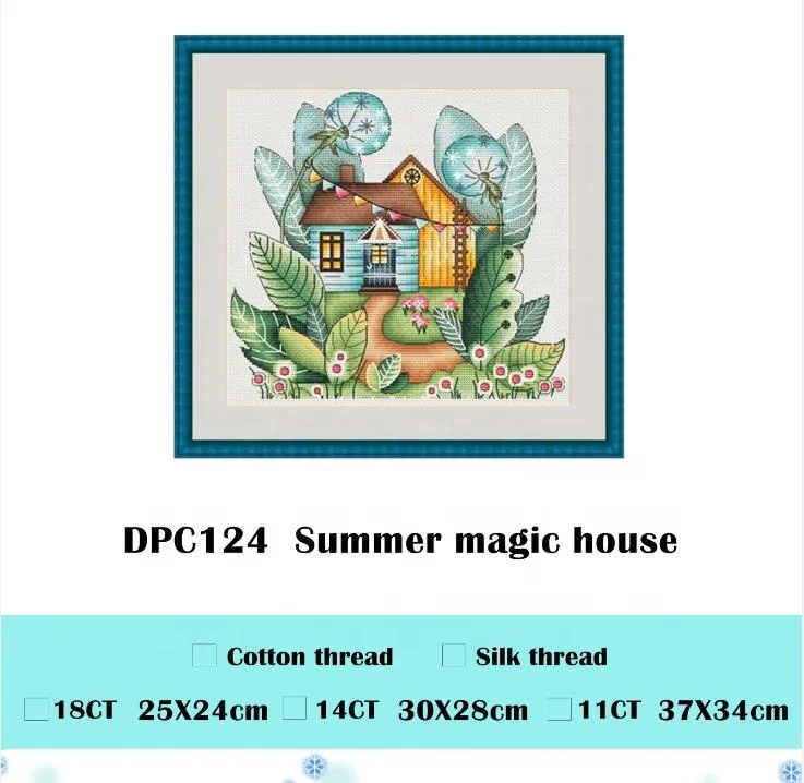 
DPC124 Summer magic hous cross stitch kit package aida 18ct 14ct 11ct white cloth unprint canvas embroidery DIY handmade needle 