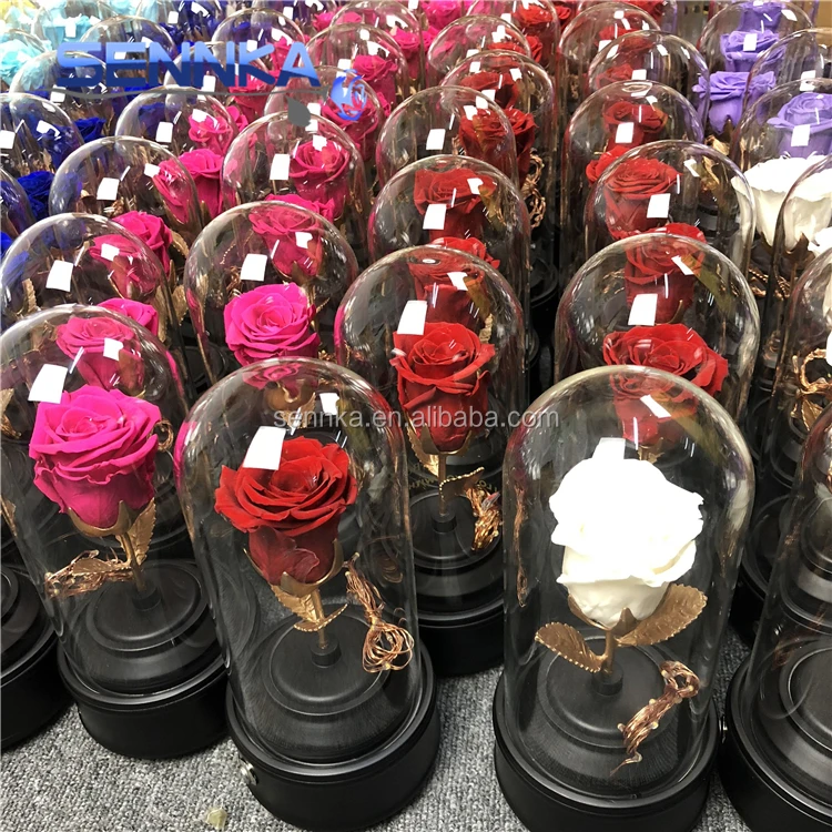 Beautiful LED Light Bluetooth Speaker Preserved Eternal Roses in Glass with Gift Box