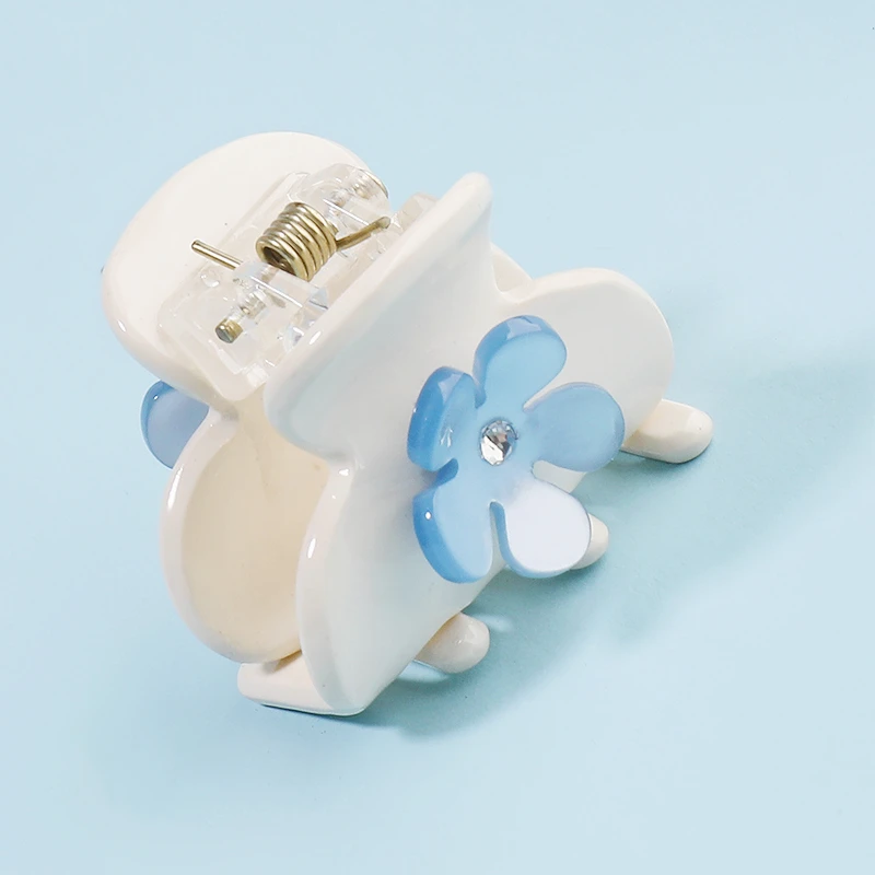 CSFZ0710 factory direct price custom color korean fashionable white small acetate hair claw with flower ladies jewelry