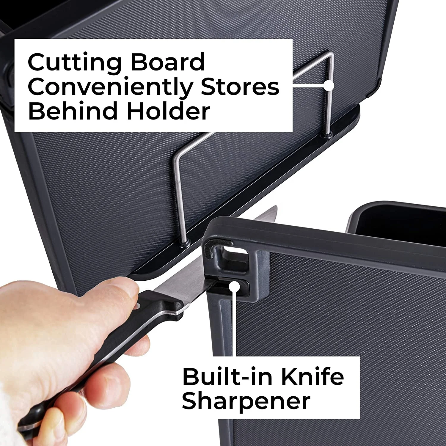 Easy Drainage Holes Stainless Steel Universal Magnetic Utensil Holder and Knife Block with Cutting Board Set