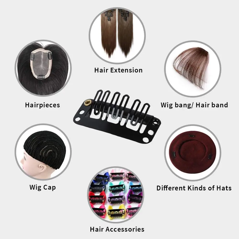 
1000pcs 28mm Blonde/Brown/Black Hair Extension Comb Wig Clips 6 Teeth U-shape Metal Clip For Hair Extension Wig Comb Clip 