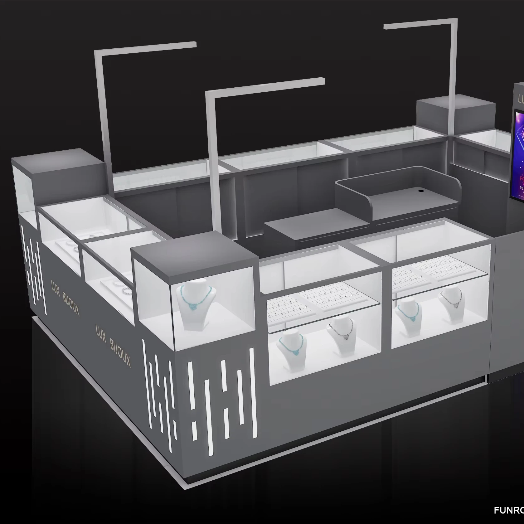 Customized Stylish Jewelry Showcase Display Set Jewelry Kiosk For Mall