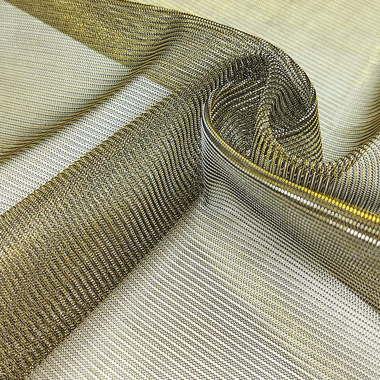 New Design Metal Fiber Material Mesh Fabric For Clothing, Fashion Gold Metallic Knit Fabric For Dresses/