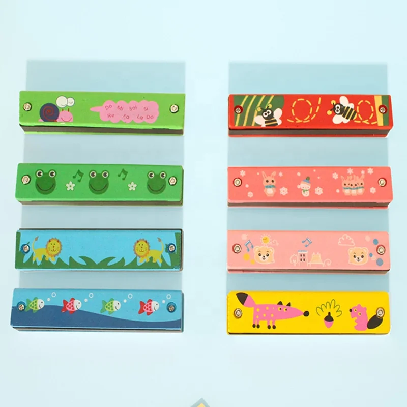 Popular Baby Wood Toy Harmonica Infant Playing Wooden 16 hole Harmonica Kids Musical Instrument Education Toy