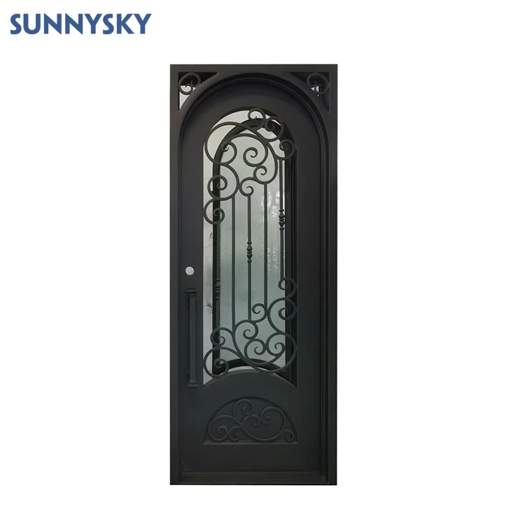 Sunnysky Hot-Sale Handcrafted Custom Wrought Iron Door with double tempered glass