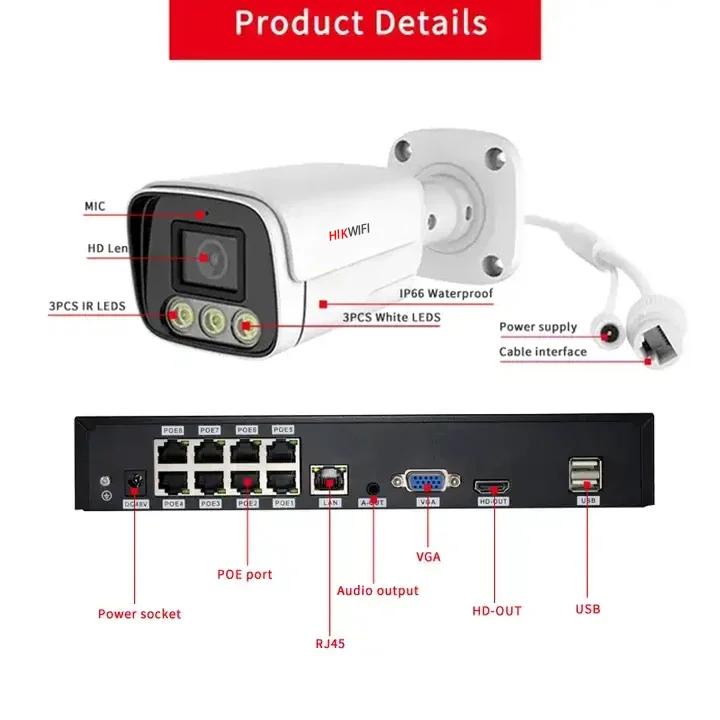 HIKWIFI 8ch Full Color 4K/8MP CCTV Camera Kit with Audio Smart NVR POE System for Home Security Surveillance Systems