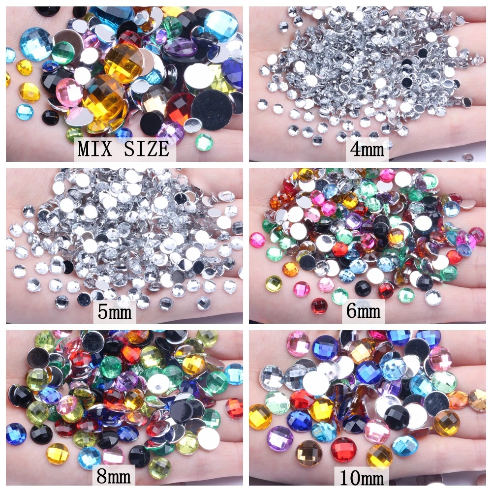 Acrylic Beads Wholesale Flat Back Round Earth Facets Many Colors 8mm 50pcs Nail Rhinestone Glue On Beads For Jewelry Making
