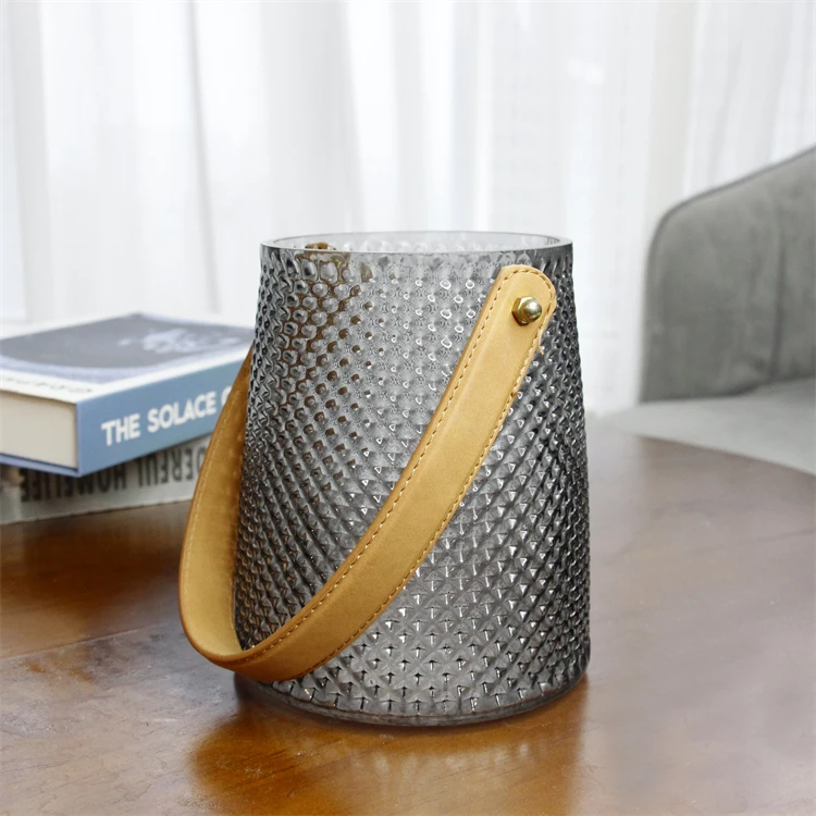 Nordic Simple Portable crystal luxury decoration Glass Vase Leather Glass Storage Jar Creative Home Flower Handbag Vase