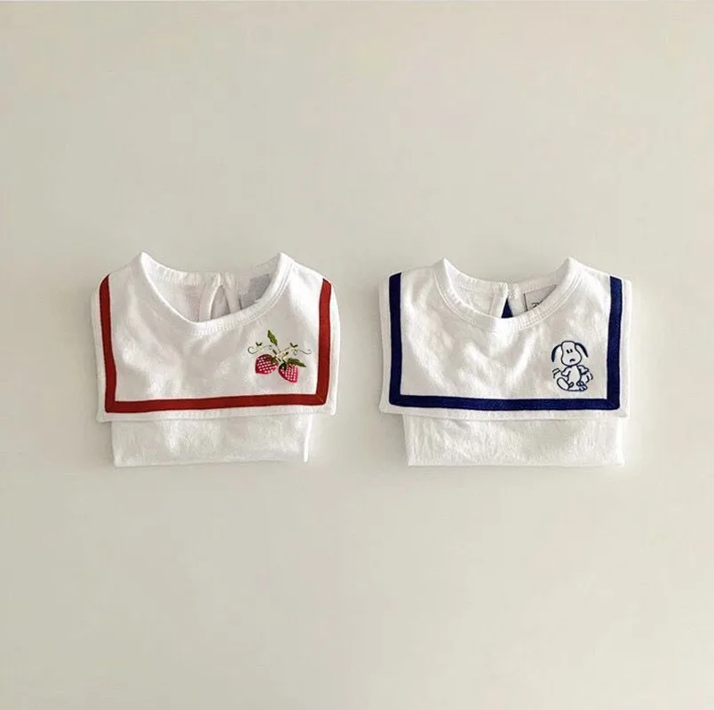 Hot Sale Summer Newborn triangle hip bodysuit sailor collar baby rompers custom for oem odm wholesale with sock