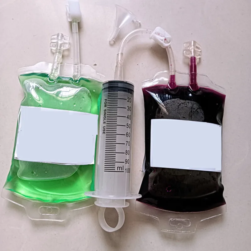 350ml Blood Bag Dual-Tube Beverage Pouch Energy Pack Vampire Diaries Halloween Decoration Blood Bag Universal Model