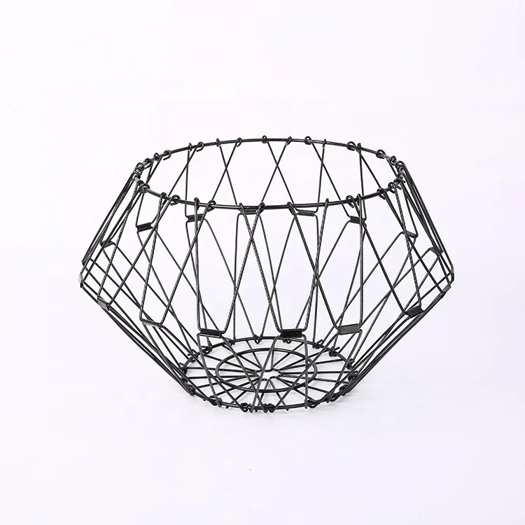 High Quality Colorful Black Metal Fruit Basket Home Foldable Strainer Fruit and Vegetable Basket