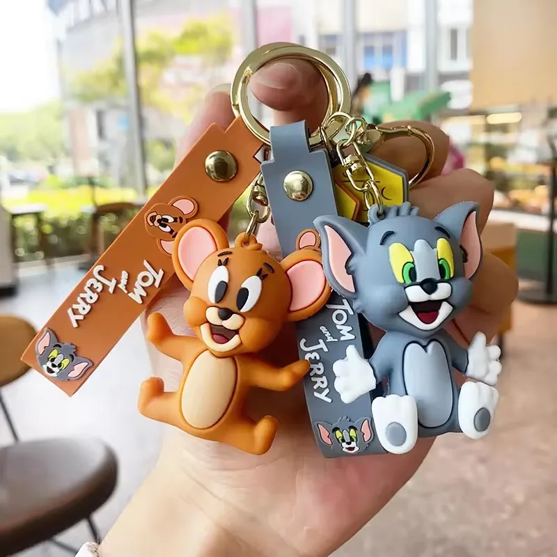 Wholesale Custom Soft PVC Rubber Cute Mini Cartoon Cat And Mouse Key Chain 3D Lanyard Bag Charm Keychain