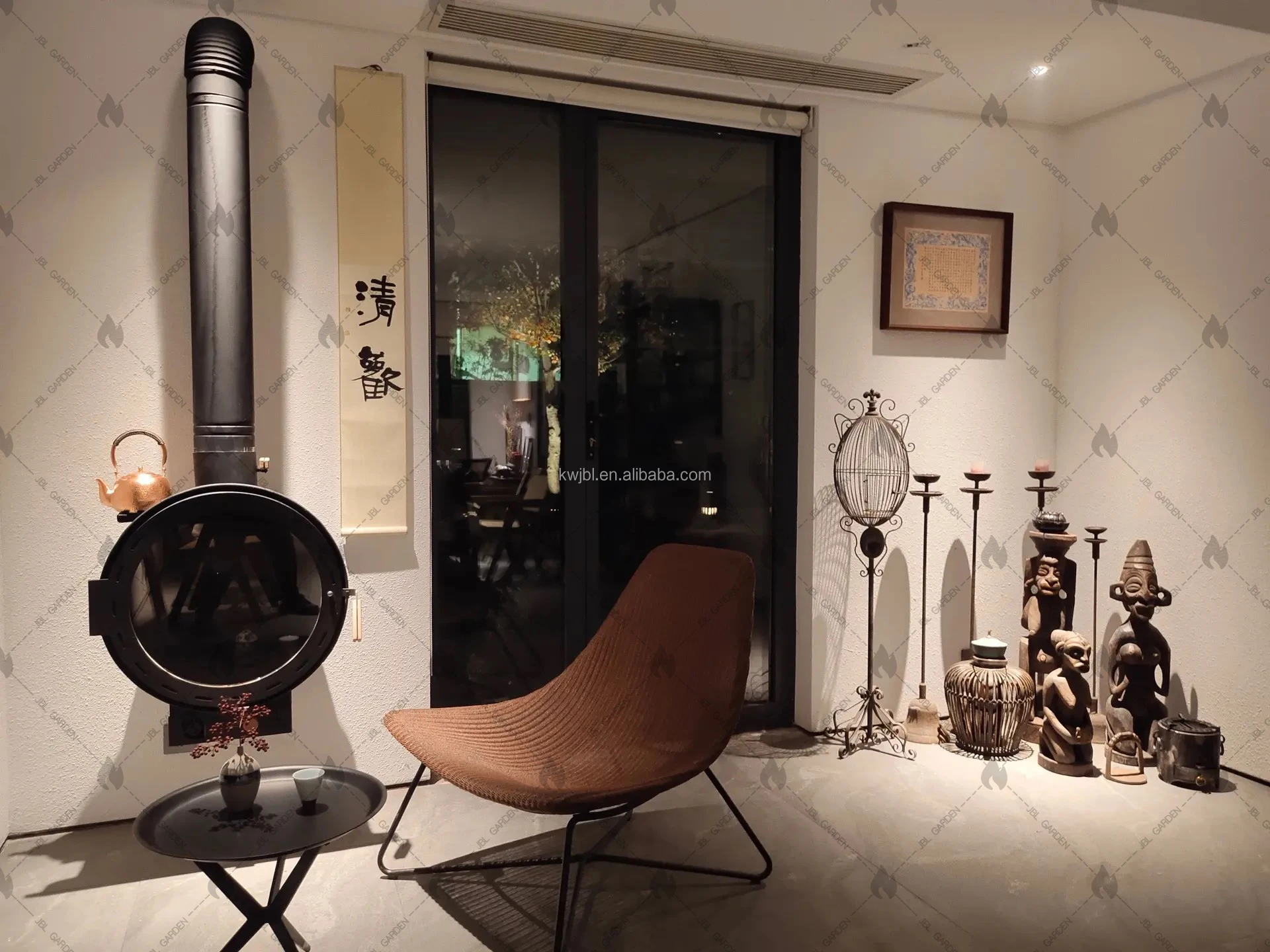 Wholesale Indoor Freestanding Metal Portable Bio Etanol Fuel hanging fireplace with chimney